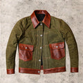 Waxed Canvas And Leather Jacket | Tailored to Your Size | Brown | Green |  Leather Jacket | Canvas Jacket | Gifts For Men  99percenthandmade XS Brown 