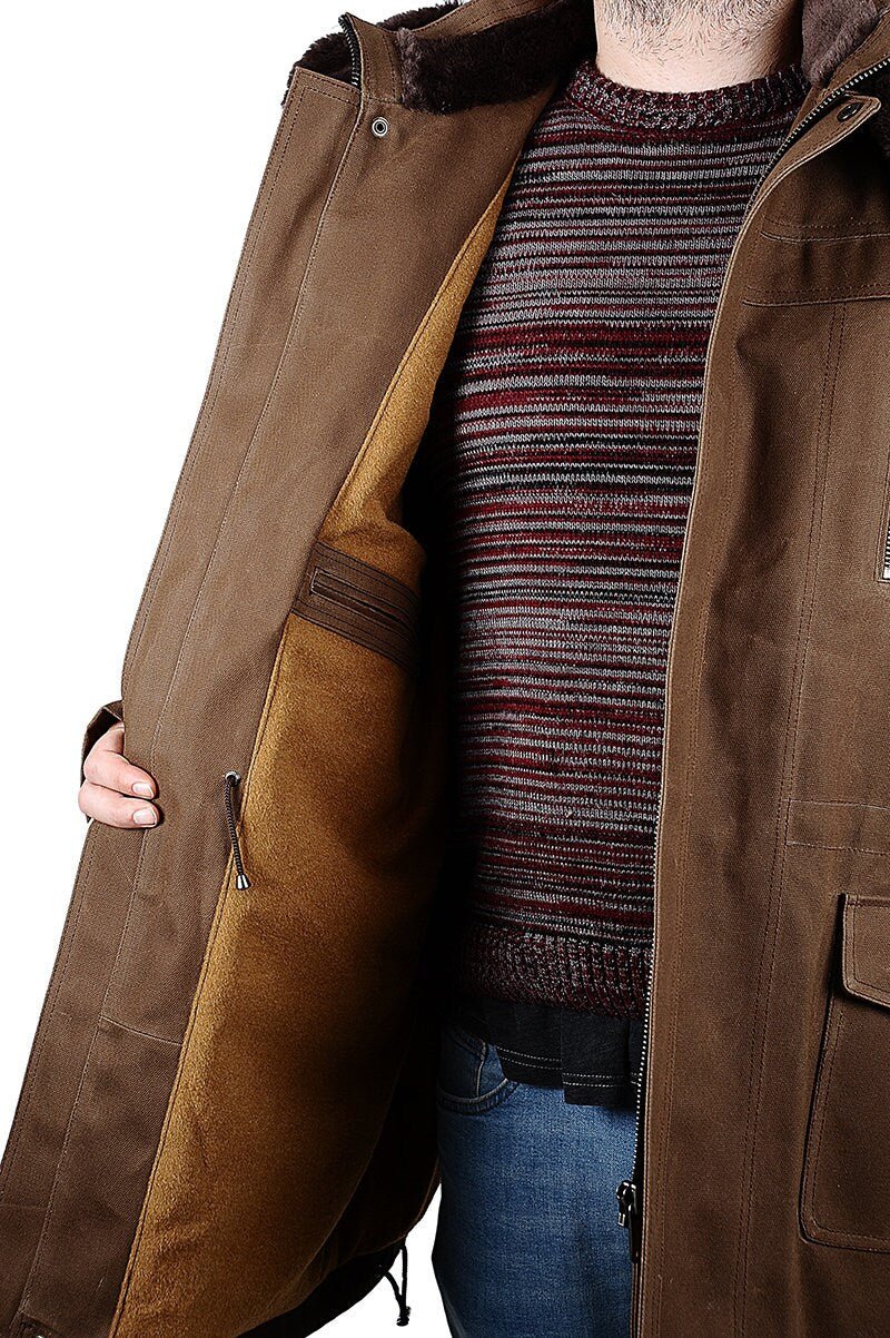 Waxed Canvas Leather and Fur Long Coat | Tailored to Your Size | Brown ...