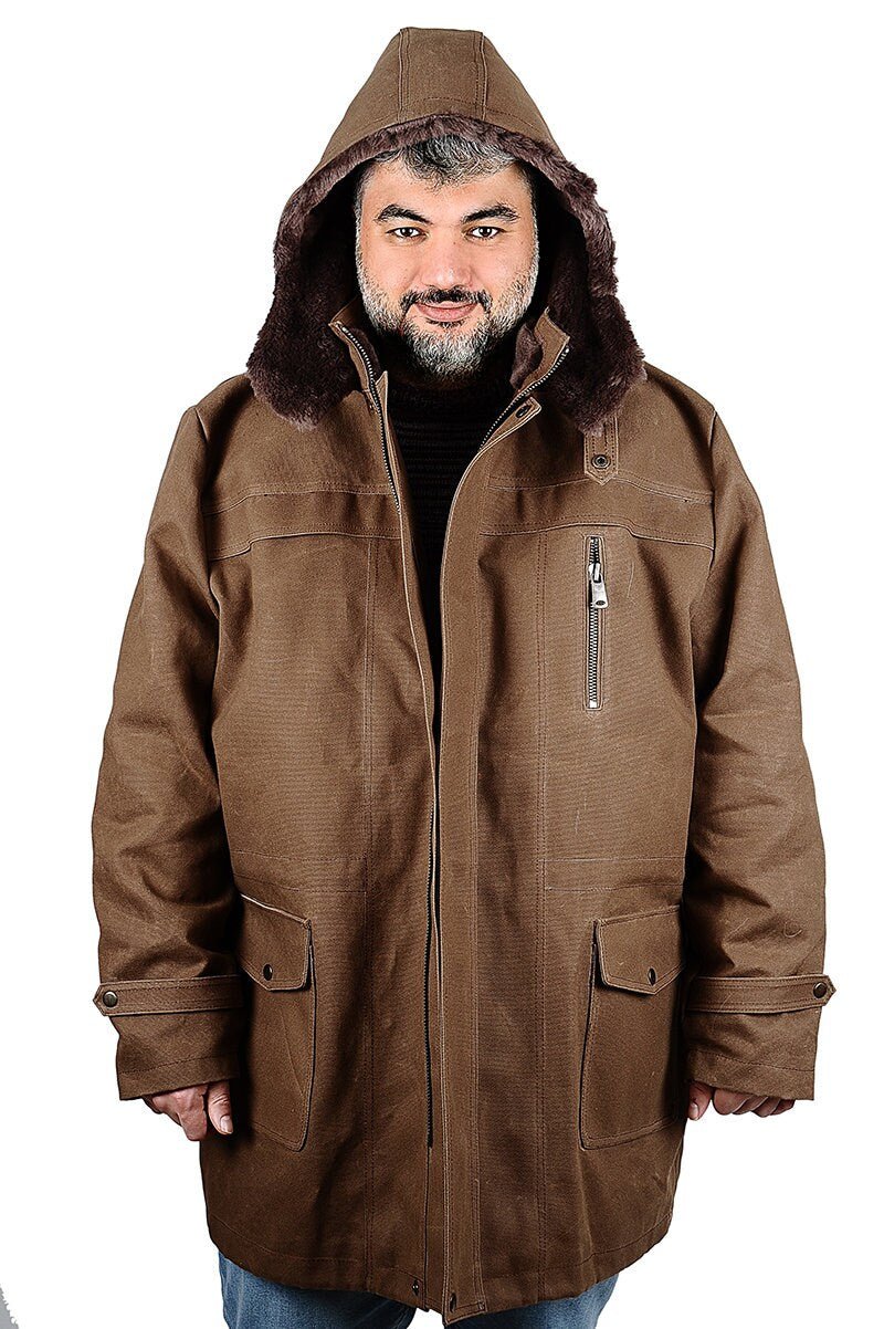 Waxed Canvas Leather and Fur  Long Coat | Tailored to Your Size | Brown | Green | removable hood  99percenthandmade   