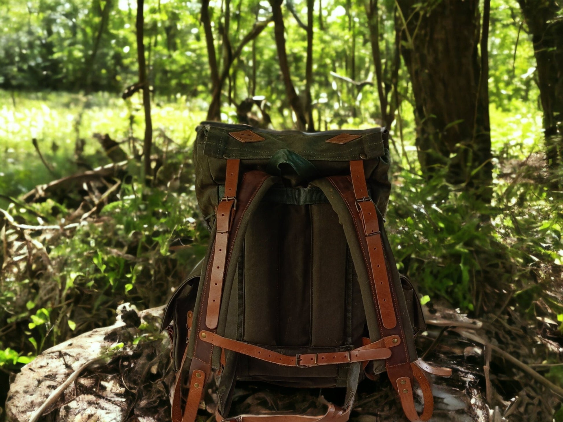 Waxed Canvas Leather Backpack | Detachable pouches suitable for your belt | 50 L | Daily Use | Bushcraft, Travel, Camping, Hunting, Fishing  99percenthandmade   