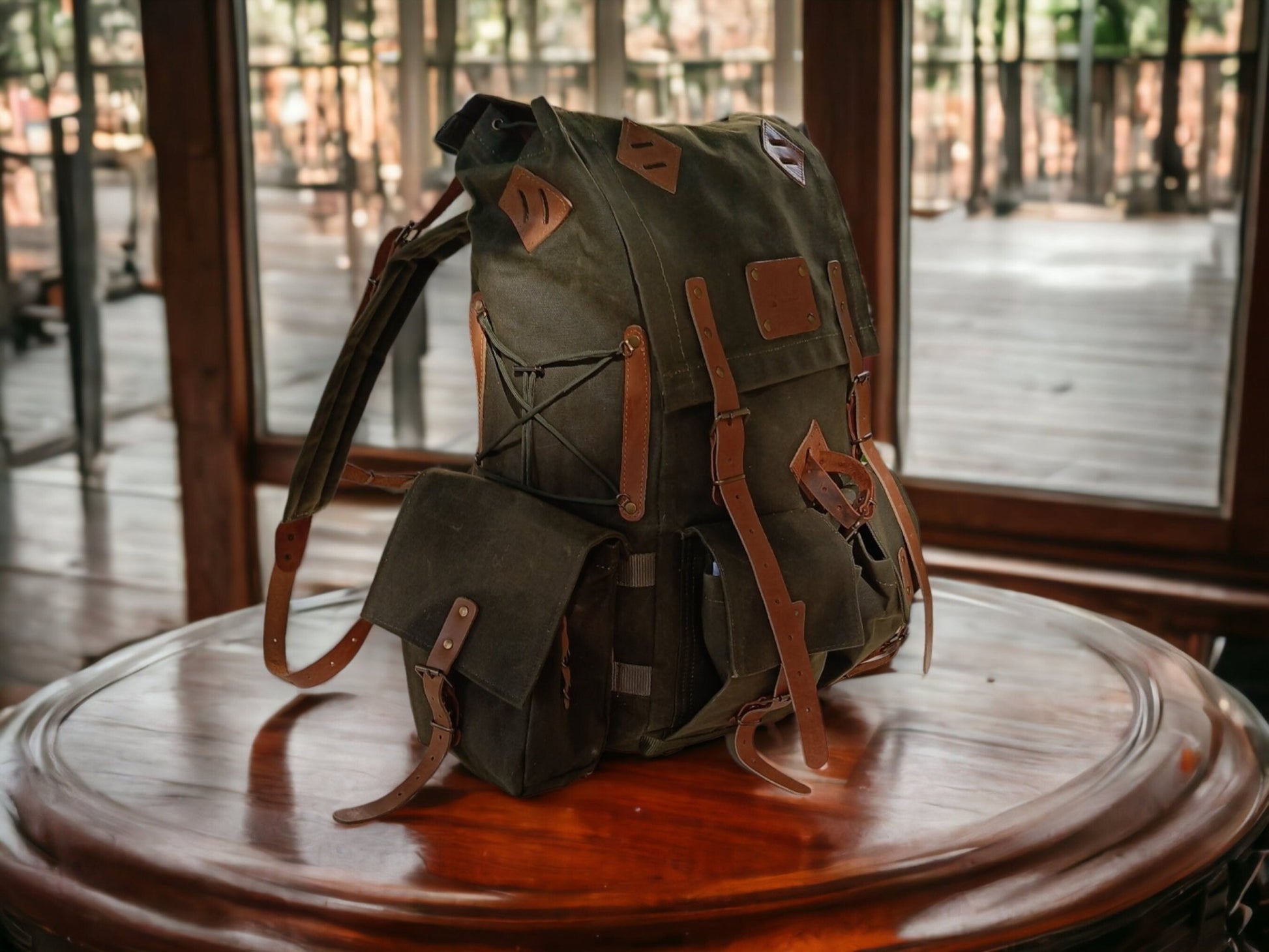 Waxed Canvas Leather Backpack | Detachable pouches suitable for your belt | 50 L | Daily Use | Bushcraft, Travel, Camping, Hunting, Fishing  99percenthandmade   