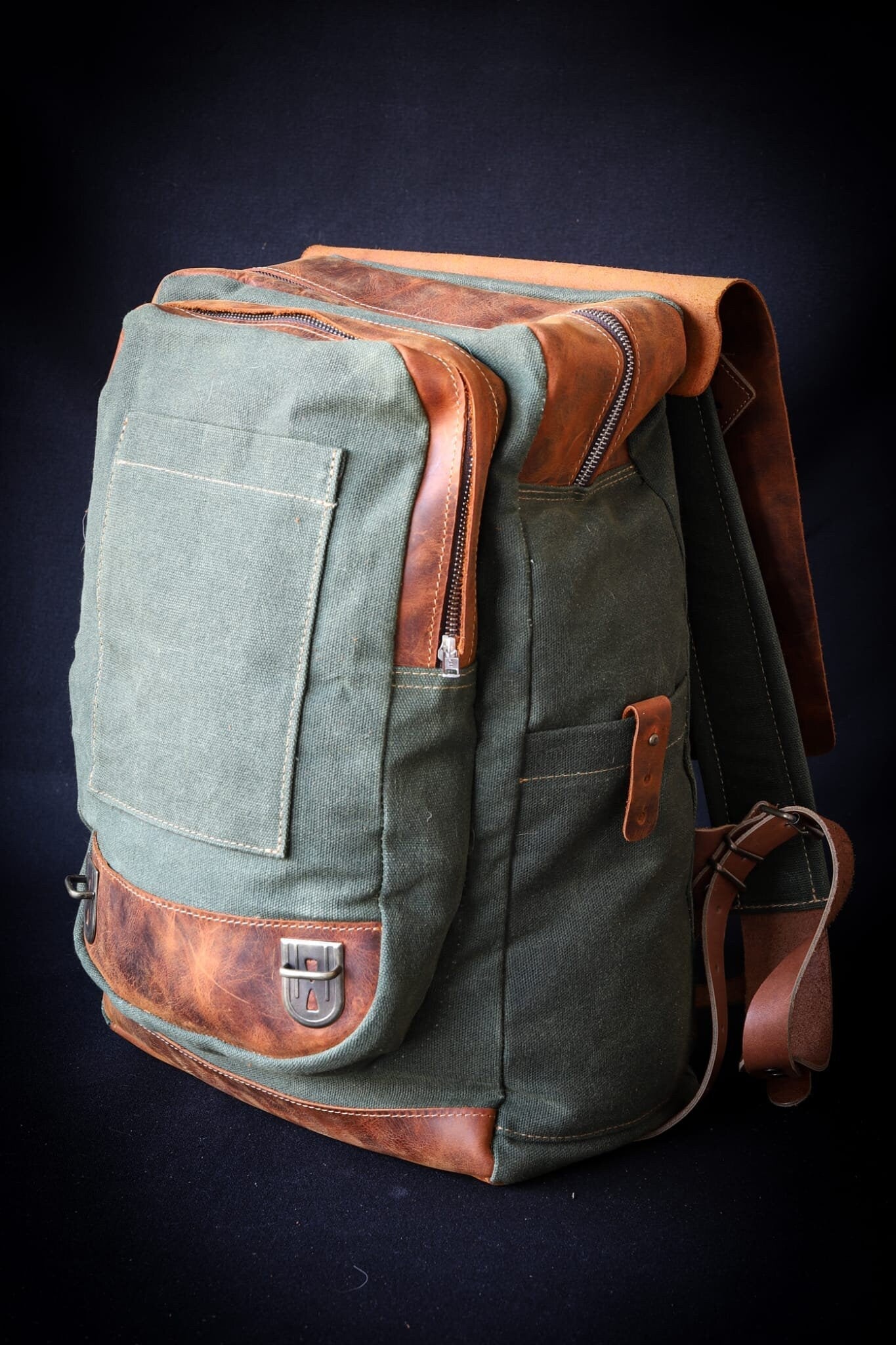 With Zipper | Handmade | Hiking Backpack | Daypack |  Custom | Leather | Canvas | Bushcraft Backpack | Camping Backpack | Bag | Rucksack  99percenthandmade   