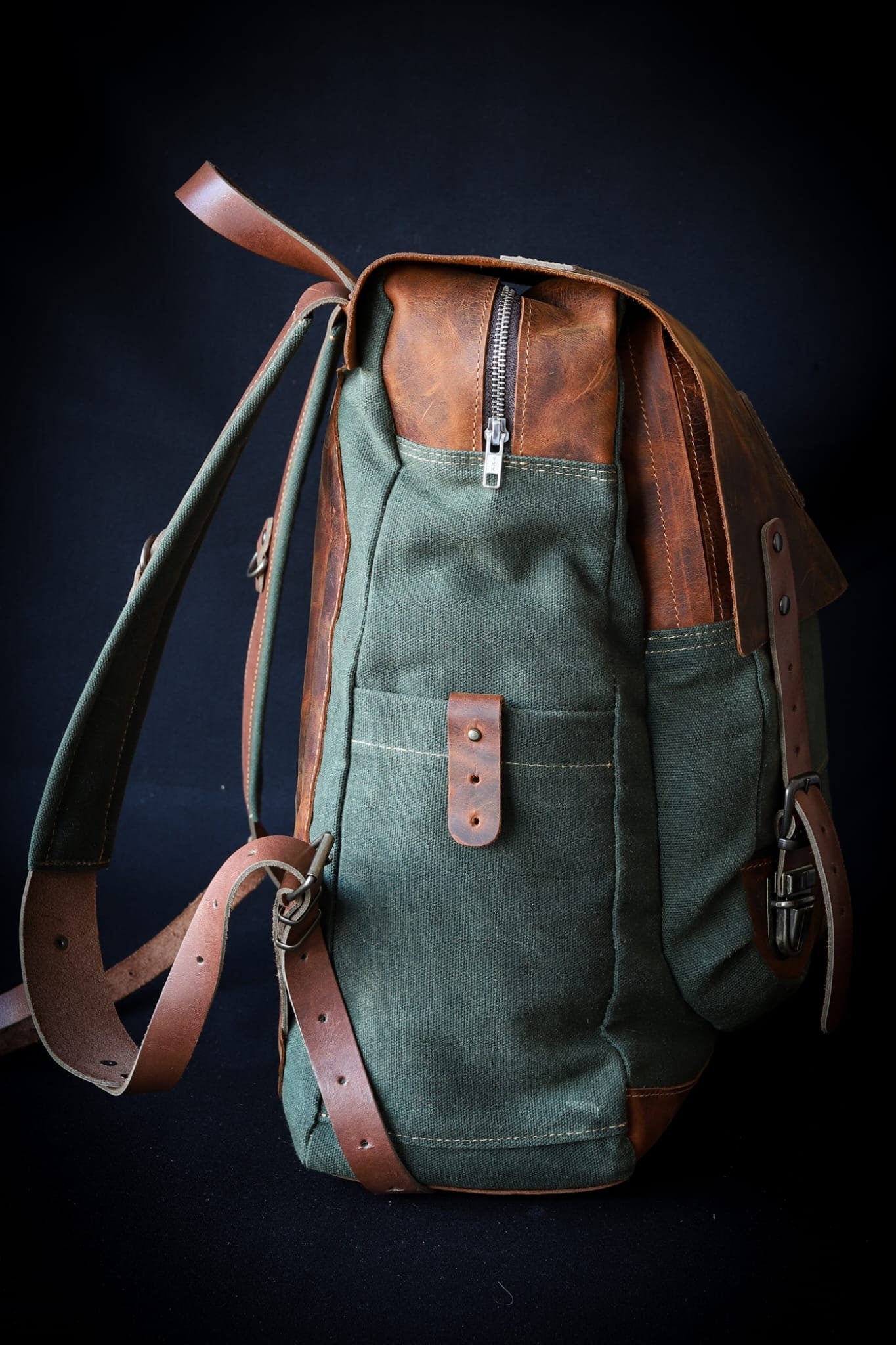 canvas leather backpack zipper Handmade Hiking Backpack With Zipper, Old School Backpacks